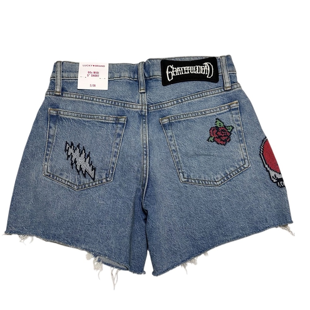 Grateful Dead x Lucky Brand NEW Women’s 90s Midi Jean Shorts Embroidered Rock - Picture 2 of 12